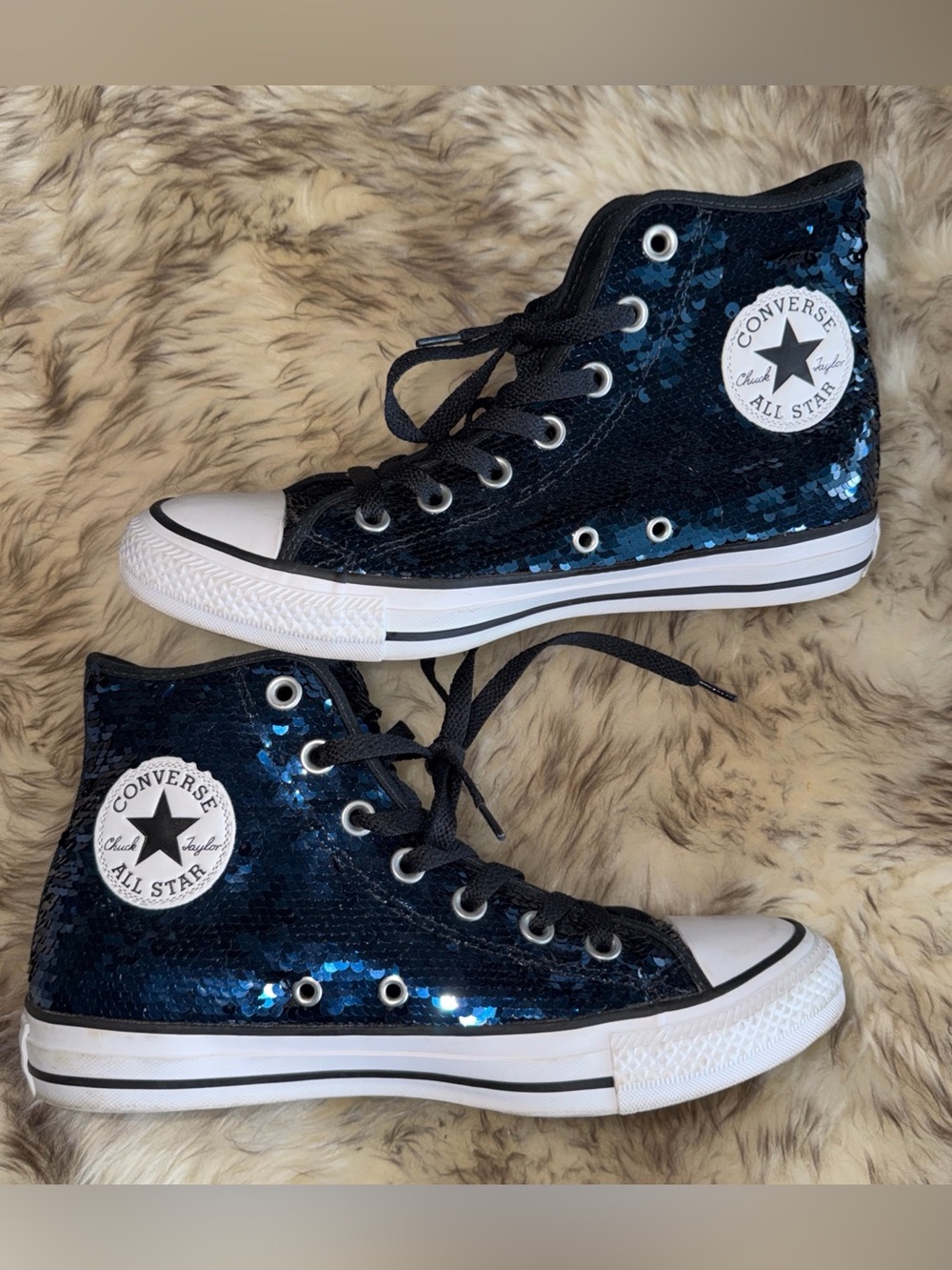 Converse Chuck Taylor All Star High Top Women's Shoes Sequin Blue /Black Dance 8 - Picture 2 of 14